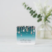 *～*ティール（緑がかった色）メタリックドリップグリッターAP7 スクエア名刺 (スタンド正面)