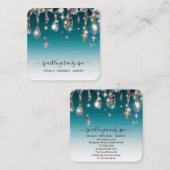 *～*ティール（緑がかった色）メタリックドリップグリッターAP7 スクエア名刺 (正面/裏面)