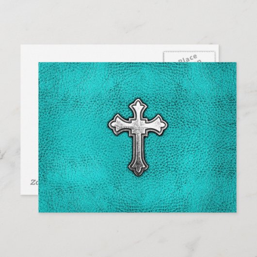 ティール(緑がかった色)メタルクロス ポストカード (正面/裏面)