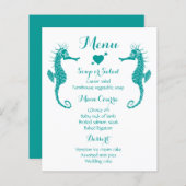 ティール(緑がかった色)メニュ結婚ーSeahorse's -ビーチ 航海の (正面/裏面)