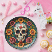 💀🎉ティール(緑がかった色)メノリーズザディーアデロスムエルトス ペーパープレート (パーティー)