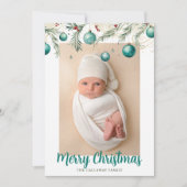 ティール（緑がかった色）メリークリスマスオーナメント縦写真 シーズンカード (正面)