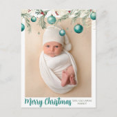 ティール（緑がかった色）メリークリスマスオーナメント縦写真 シーズンポストカード (正面)