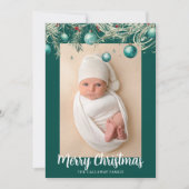ティール(緑がかった色)メリークリスマスオーナメント2写真 シーズンカード (正面)