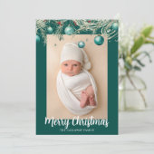 ティール(緑がかった色)メリークリスマスオーナメント2写真 シーズンカード (スタンド正面)