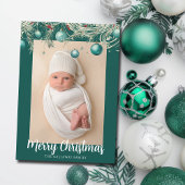 ティール（緑がかった色）メリークリスマスオーナメント2写真 シーズンカード
