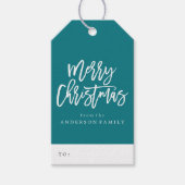 ティール（緑がかった色）メリークリスマススクリプトホリデー ギフトタグ (正面)