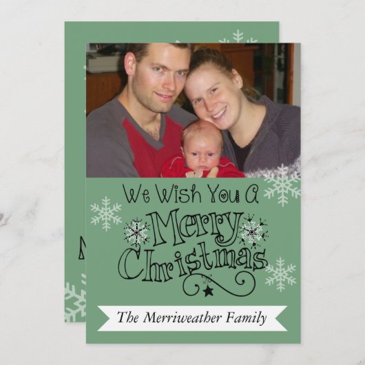 ティール(緑がかった色)メリークリスマスフォトホリデーカード シーズンカード (正面/裏面)