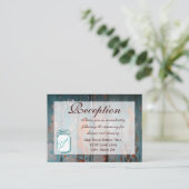 ティール（緑がかった色）メーソンジャールウッドウェディングレセプションカード エンクロージャーカード (スタンド正面)