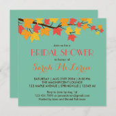 ティール(緑がかった色)メープル葉秋ブライダルシャワー招待 招待状 (正面/裏面)