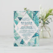ティール(緑がかった色)モザイクマーブルトライアングル結婚式招待状 招待状 (スタンド正面)