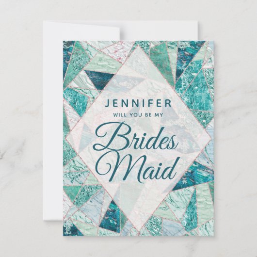 ティール(緑がかった色)モザイク大理石は私の花嫁になる 招待状 (正面)