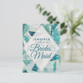 ティール(緑がかった色)モザイク大理石は私の花嫁になる 招待状 (スタンド正面)