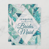 ティール(緑がかった色)モザイク大理石は私の花嫁になる 招待状 (正面/裏面)