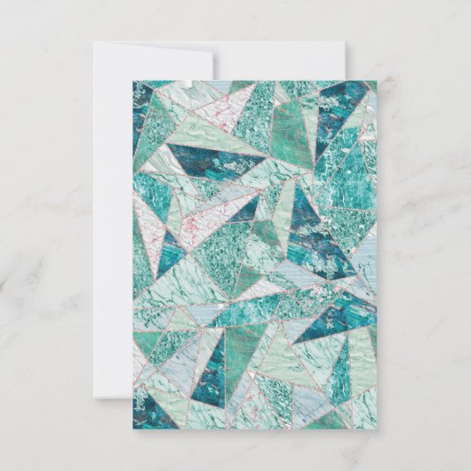 ティール(緑がかった色)モザイク大理石モダン三角形ウェディングRSVP 出欠カード (裏面)