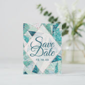 ティール(緑がかった色)モザイク大理石三角形の日付を保存 案内ポストカード (スタンド正面)