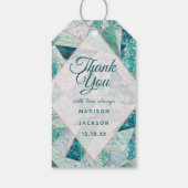 ティール(緑がかった色)モザイク大理石結婚三角形サンキュー ギフトタグ (裏面)