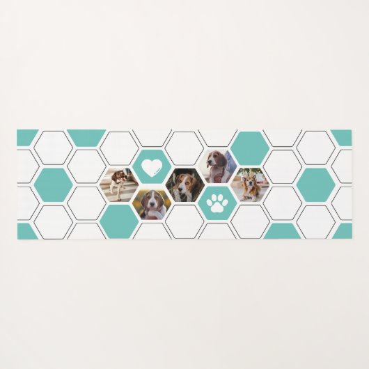 ティール(緑がかった色)モダンかわいい犬のペット動物写真幾何学模様 ヨガマット (裏面(横))