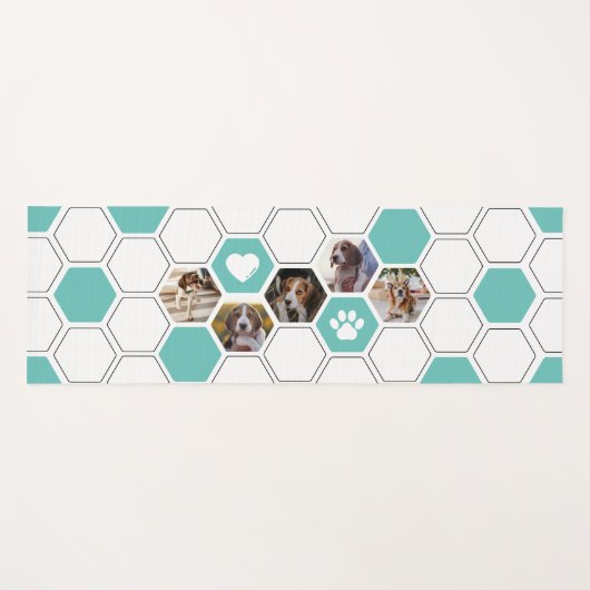 ティール(緑がかった色)モダンかわいい犬のペット動物写真幾何学模様 ヨガマット (正面(横))