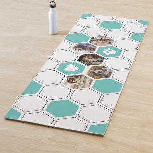 ティール(緑がかった色)モダンかわいい犬のペット動物写真幾何学模様 ヨガマット