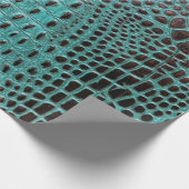 ティール(緑がかった色)モダンとブラウンアリゲーターワニの皮 ラッピングペーパー (角)