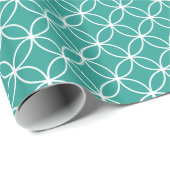 ティール（緑がかった色）モダンとホワイトサークルダイヤモンドパターン ラッピングペーパー (ロールコーナー)