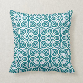 ティール（緑がかった色）モダンとホワイト抽象芸術パターンコースタル クッション