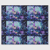 ティール（緑がかった色）モダンと紫の水彩花柄 ラッピングペーパー (フラット)