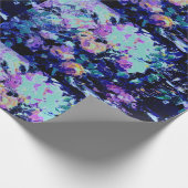 ティール（緑がかった色）モダンと紫の水彩花柄 ラッピングペーパー (角)