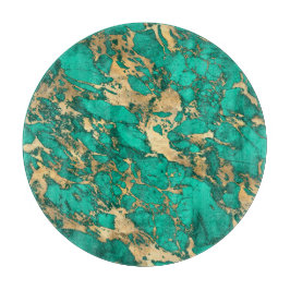 ティール（緑がかった色）モダンと金ゴールドの大理石パターン カッティングボード