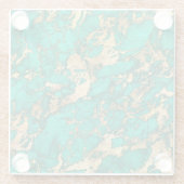 ティール（緑がかった色）モダンと金ゴールドの大理石パターン ガラスコースター (裏面)