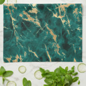 ティール（緑がかった色）モダンと金ゴールドの大理石パターン キッチンタオル (折り畳み)