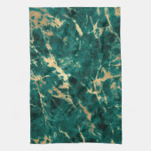 ティール（緑がかった色）モダンと金ゴールドの大理石パターン キッチンタオル (縦)