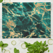 ティール（緑がかった色）モダンと金ゴールドの大理石パターン キッチンタオル (折り畳み)
