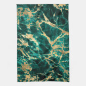 ティール（緑がかった色）モダンと金ゴールドの大理石パターン キッチンタオル (縦)