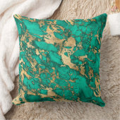 ティール(緑がかった色)モダンと金ゴールドの大理石パターン クッション (ブランケット)