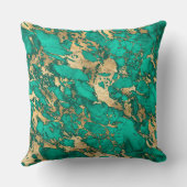 ティール(緑がかった色)モダンと金ゴールドの大理石パターン クッション (裏面)