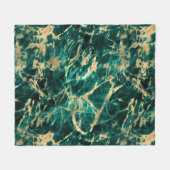 ティール（緑がかった色）モダンと金ゴールドの大理石パターン フリースブランケット (正面(横))