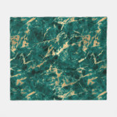 ティール(緑がかった色)モダンと金ゴールドの大理石パターン フリースブランケット (正面(横))