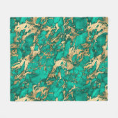 ティール(緑がかった色)モダンと金ゴールドの大理石パターン フリースブランケット (正面(横))