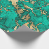 ティール（緑がかった色）モダンと金ゴールドの大理石パターン ラッピングペーパー (角)