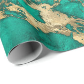 ティール（緑がかった色）モダンと金ゴールドの大理石パターン ラッピングペーパー (ロールコーナー)