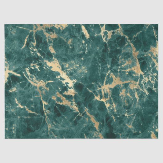 ティール（緑がかった色）モダンと金ゴールドの大理石パターン 薄葉紙 (正面)