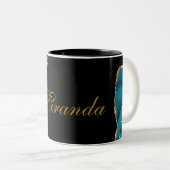 ティール(緑がかった色)モダンと金ゴールド瑪瑙パーソナライズされた石 ツートーンマグカップ (正面右)