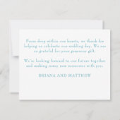 ティール(緑がかった色)モダンの結婚写真サンキューカード サンキューカード (裏面)