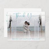 ティール(緑がかった色)モダンの結婚写真サンキューカード サンキューカード (正面/裏面)