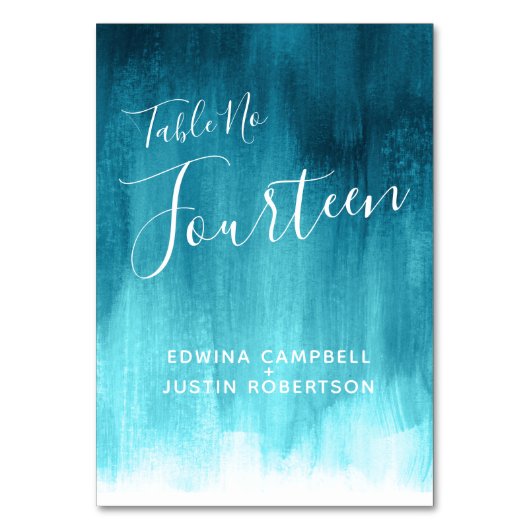 ティール（緑がかった色）モダンアクアアートテーブル番号 テーブルナンバー (正面)