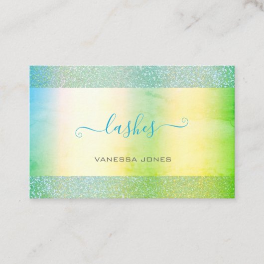 ティール(緑がかった色)モダンイエローグリーン水グラデーション色ラッシュ 名刺 (正面)