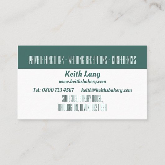 ティール（緑がかった色）モダンカトラリーデザインプロフェッショナルシェフ 名刺 (裏面)