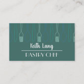 ティール（緑がかった色）モダンカトラリーデザインプロフェッショナルシェフ 名刺 (正面)